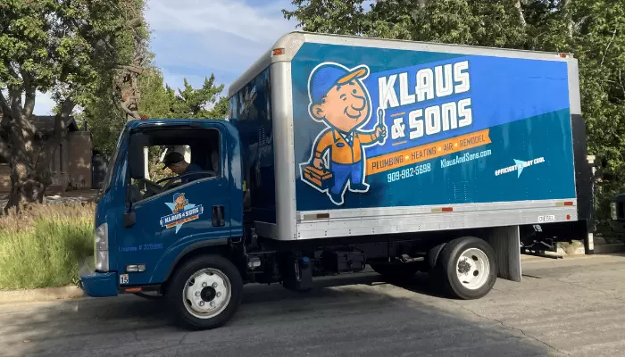 Klaus & Sons truck on the street preparing to perform HVAC installation in Montclair, CA.